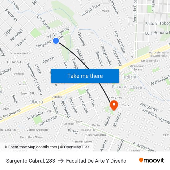 Sargento Cabral, 283 to Facultad De Arte Y Diseño map