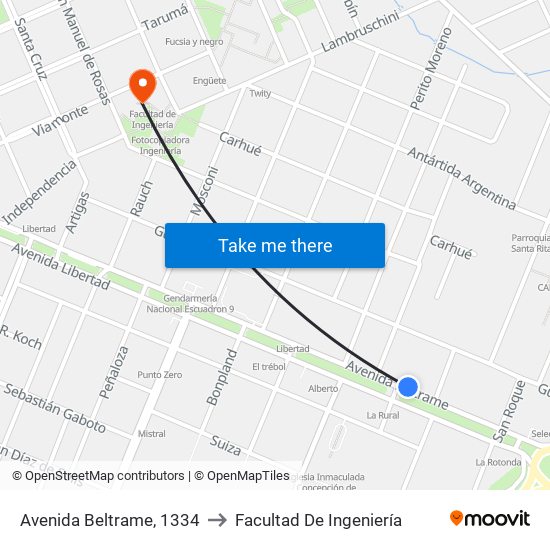 Avenida Beltrame, 1334 to Facultad De Ingeniería map