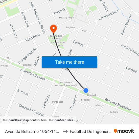 Avenida Beltrame 1054-1100 to Facultad De Ingeniería map