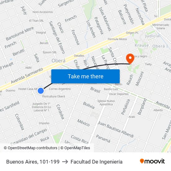 Buenos Aires, 101-199 to Facultad De Ingeniería map