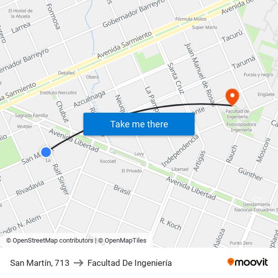 San Martín, 713 to Facultad De Ingeniería map