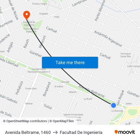 Avenida Beltrame, 1460 to Facultad De Ingeniería map