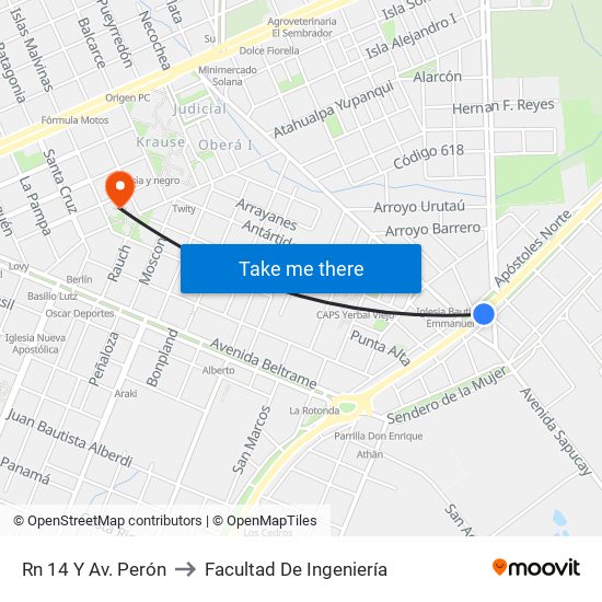 Rn 14 Y Av. Perón to Facultad De Ingeniería map