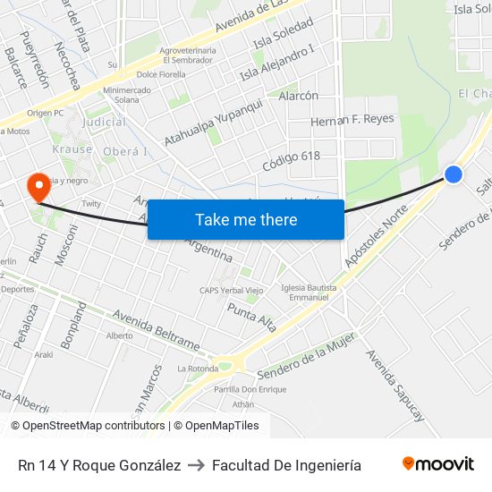 Rn 14 Y Roque González to Facultad De Ingeniería map