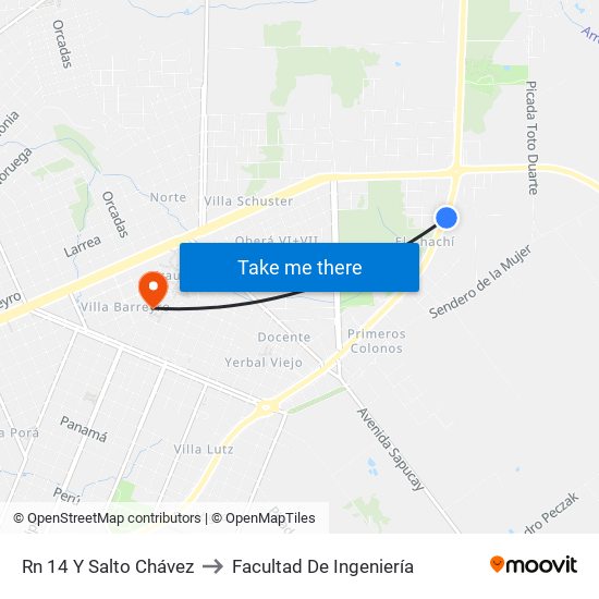 Rn 14 Y Salto Chávez to Facultad De Ingeniería map