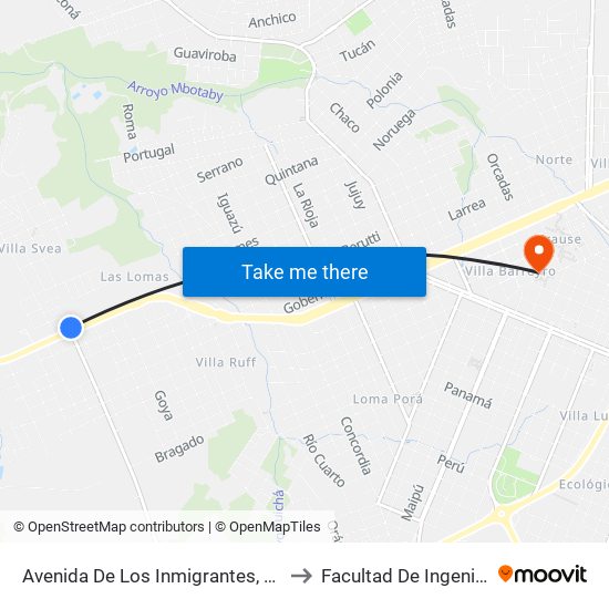 Avenida De Los Inmigrantes, 2935 to Facultad De Ingeniería map