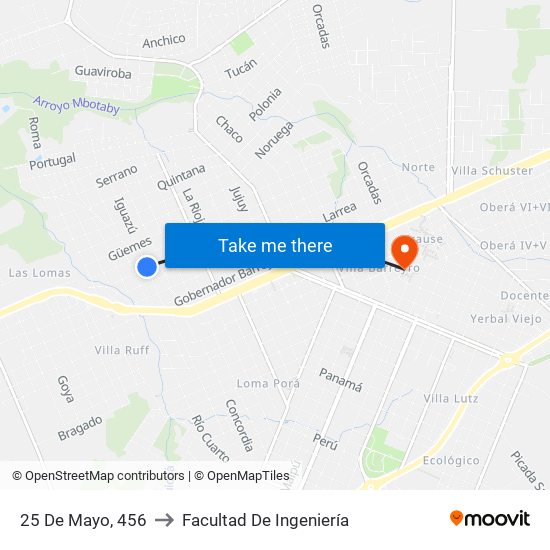 25 De Mayo, 456 to Facultad De Ingeniería map