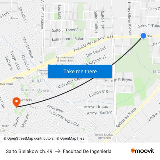 Salto Bielakowich, 49 to Facultad De Ingeniería map