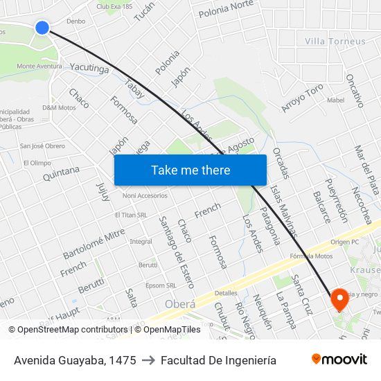 Avenida Guayaba, 1475 to Facultad De Ingeniería map