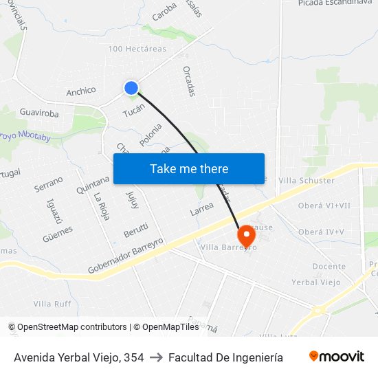 Avenida Yerbal Viejo, 354 to Facultad De Ingeniería map