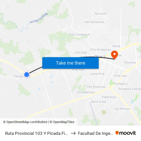 Ruta Provincial 103 Y Picada Finlandesa to Facultad De Ingeniería map