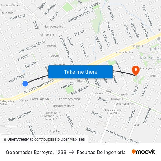 Gobernador Barreyro, 1238 to Facultad De Ingeniería map