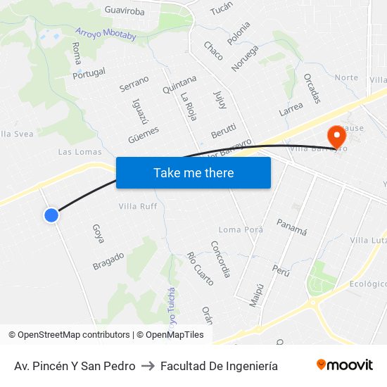 Av. Pincén Y San Pedro to Facultad De Ingeniería map
