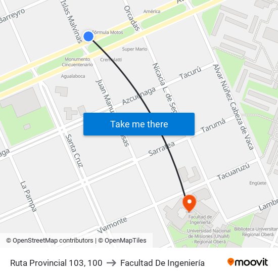 Ruta Provincial 103, 100 to Facultad De Ingeniería map