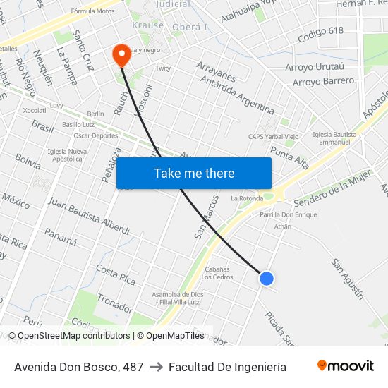 Avenida Don Bosco, 487 to Facultad De Ingeniería map