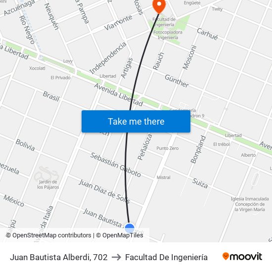 Juan Bautista Alberdi, 702 to Facultad De Ingeniería map