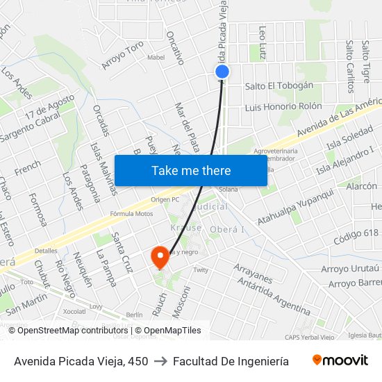 Avenida Picada Vieja, 450 to Facultad De Ingeniería map