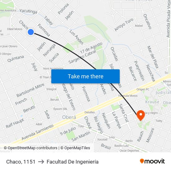Chaco, 1151 to Facultad De Ingeniería map