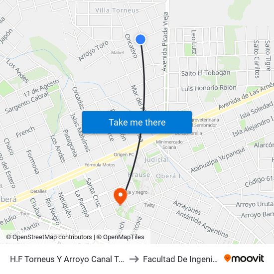 H.F Torneus Y Arroyo Canal Torto to Facultad De Ingeniería map