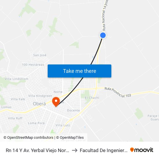 Rn 14 Y Av. Yerbal Viejo Norte to Facultad De Ingeniería map