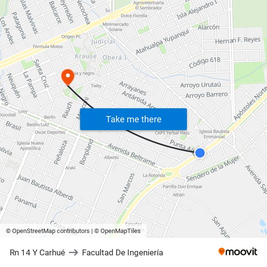 Rn 14 Y Carhué to Facultad De Ingeniería map