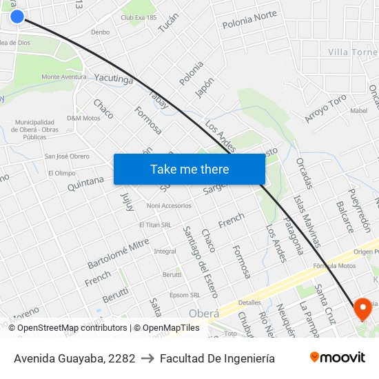 Avenida Guayaba, 2282 to Facultad De Ingeniería map