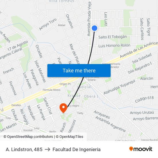 A. Lindstron, 485 to Facultad De Ingeniería map