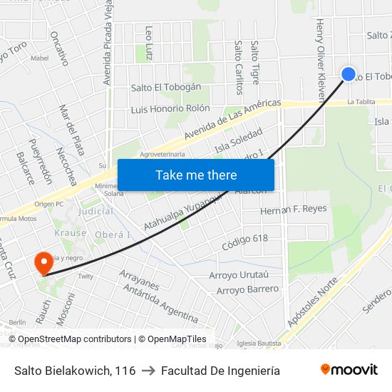 Salto Bielakowich, 116 to Facultad De Ingeniería map