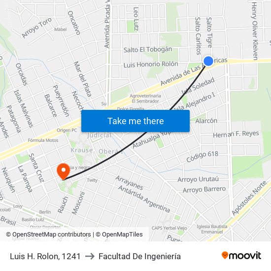 Luis H. Rolon, 1241 to Facultad De Ingeniería map