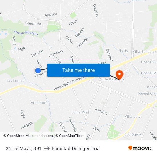 25 De Mayo, 391 to Facultad De Ingeniería map