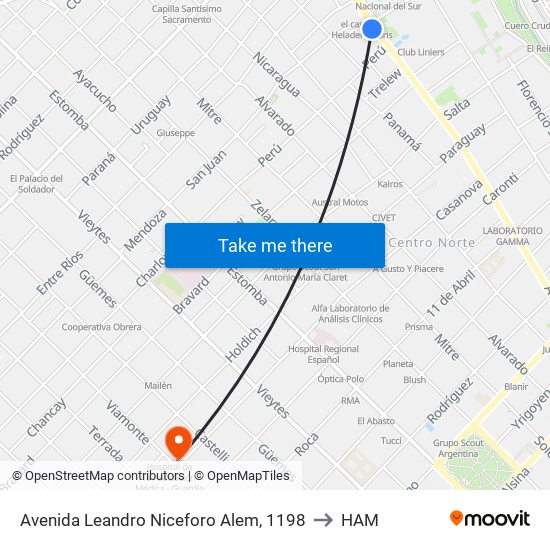 Avenida Leandro Niceforo Alem, 1198 to HAM map