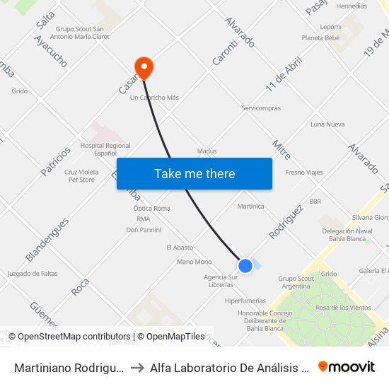 Martiniano Rodriguez, 13 to Alfa Laboratorio De  Análisis Clínicos map