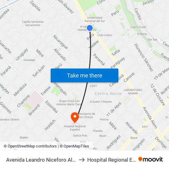 Avenida Leandro Niceforo Alem, 1198 to Hospital Regional Español map