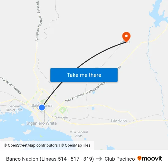 Banco Nacion (Lineas 514 - 517 - 319) to Club Pacífico map
