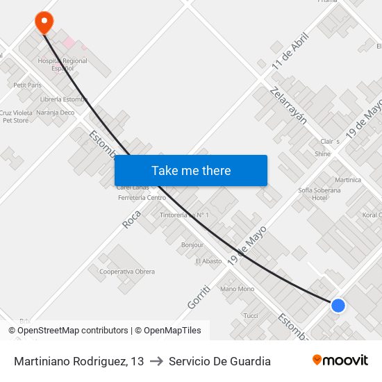 Martiniano Rodriguez, 13 to Servicio De Guardia map