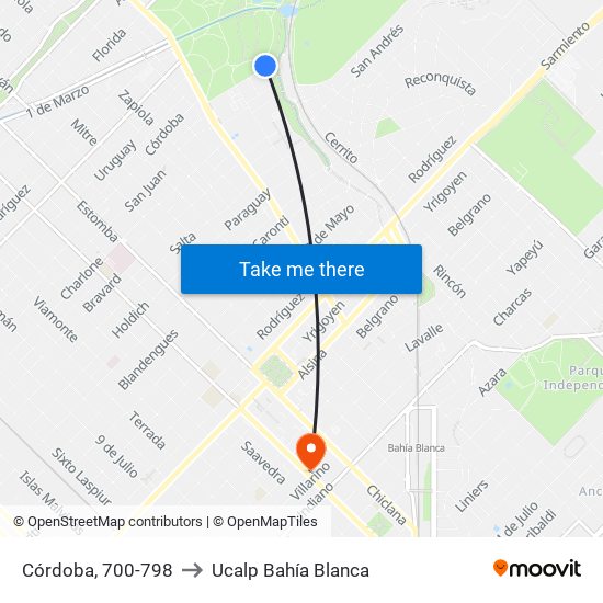 Córdoba, 700-798 to Ucalp Bahía Blanca map