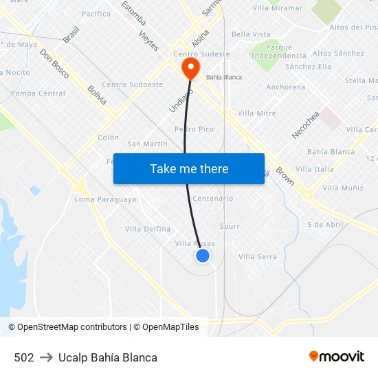 502 to Ucalp Bahía Blanca map