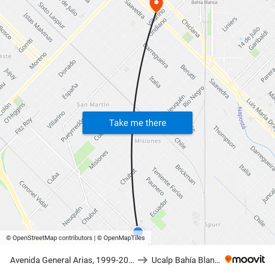 Avenida General Arias, 1999-2099 to Ucalp Bahía Blanca map