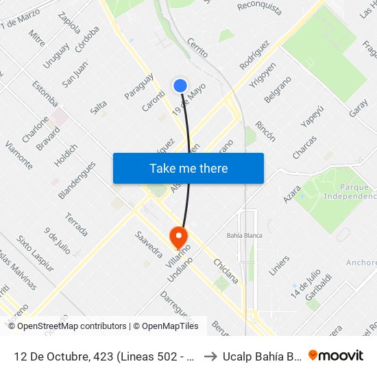 12 De Octubre, 423 (Lineas 502 - 503 - 319) to Ucalp Bahía Blanca map