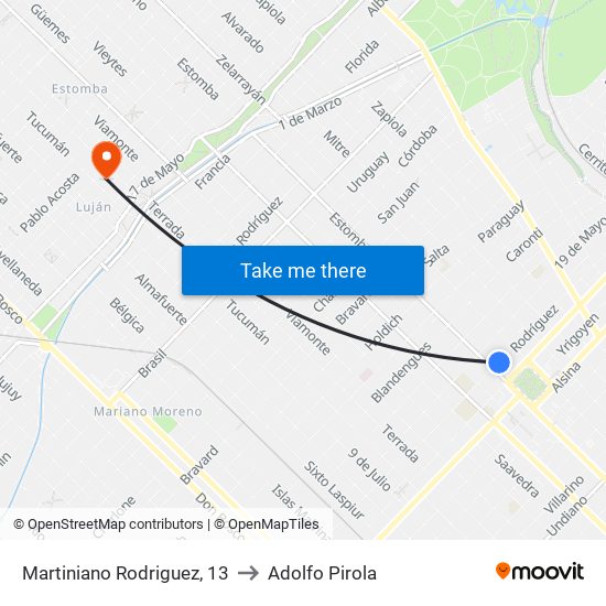 Martiniano Rodriguez, 13 to Adolfo Pirola map