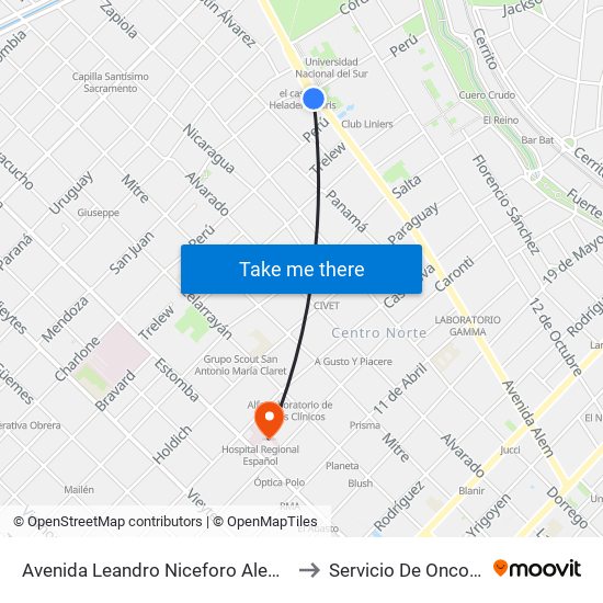 Avenida Leandro Niceforo Alem, 1198 to Servicio De Oncología map