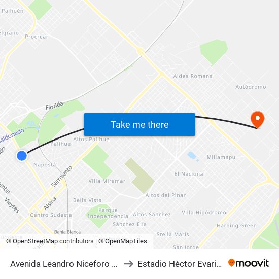 Avenida Leandro Niceforo Alem, 1198 to Estadio Héctor Evaristo Plano map