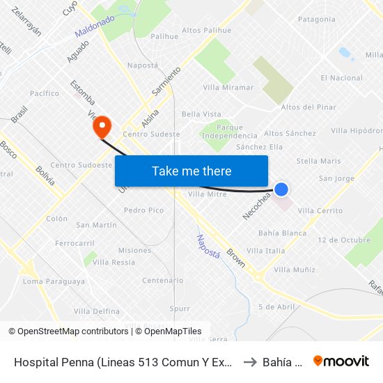 Hospital Penna (Lineas 513 Comun Y Expreso - 514 - 517 - 319) to Bahía Blanca map