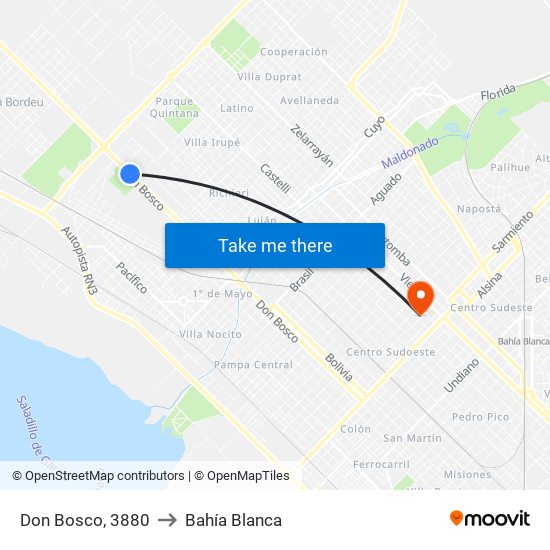 Don Bosco, 3880 to Bahía Blanca map