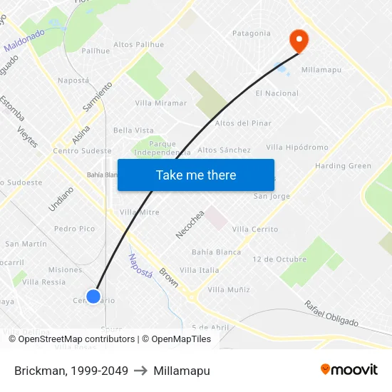 Brickman, 1999-2049 to Millamapu map