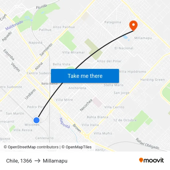 Chile, 1366 to Millamapu map