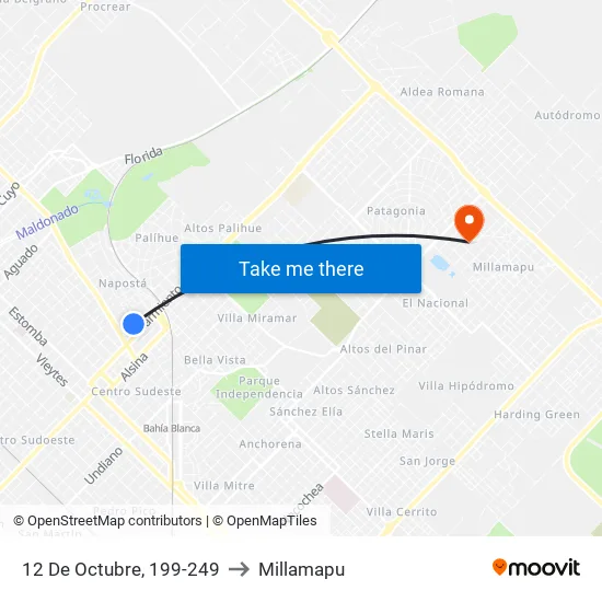 12 De Octubre, 199-249 to Millamapu map