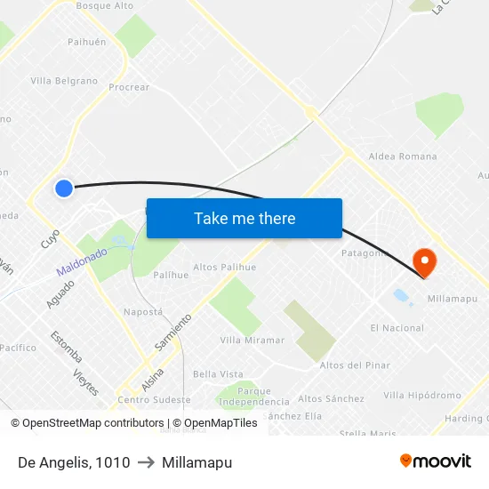 De Angelis, 1010 to Millamapu map