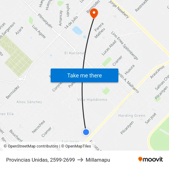 Provincias Unidas, 2599-2699 to Millamapu map