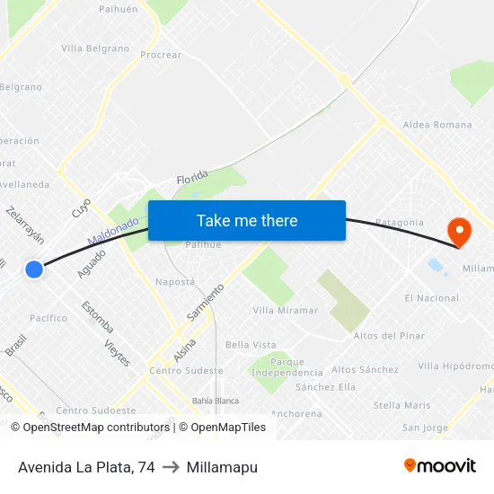 Avenida La Plata, 74 to Millamapu map